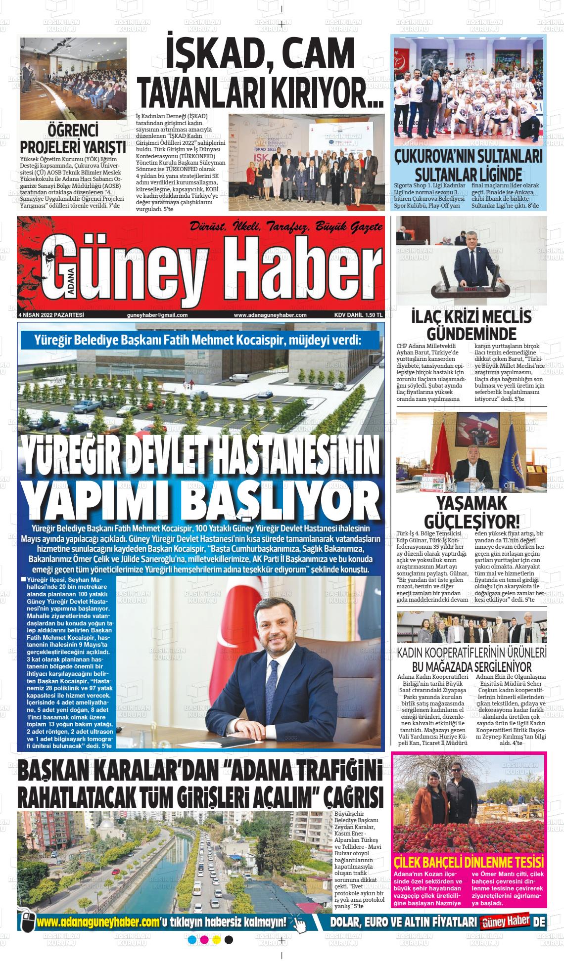 04 Nisan 2022 Adana Güney Haber Gazete Manşeti