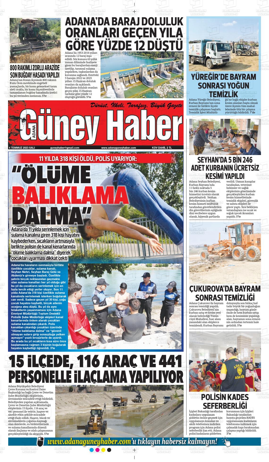 04 Temmuz 2023 Adana Güney Haber Gazete Manşeti