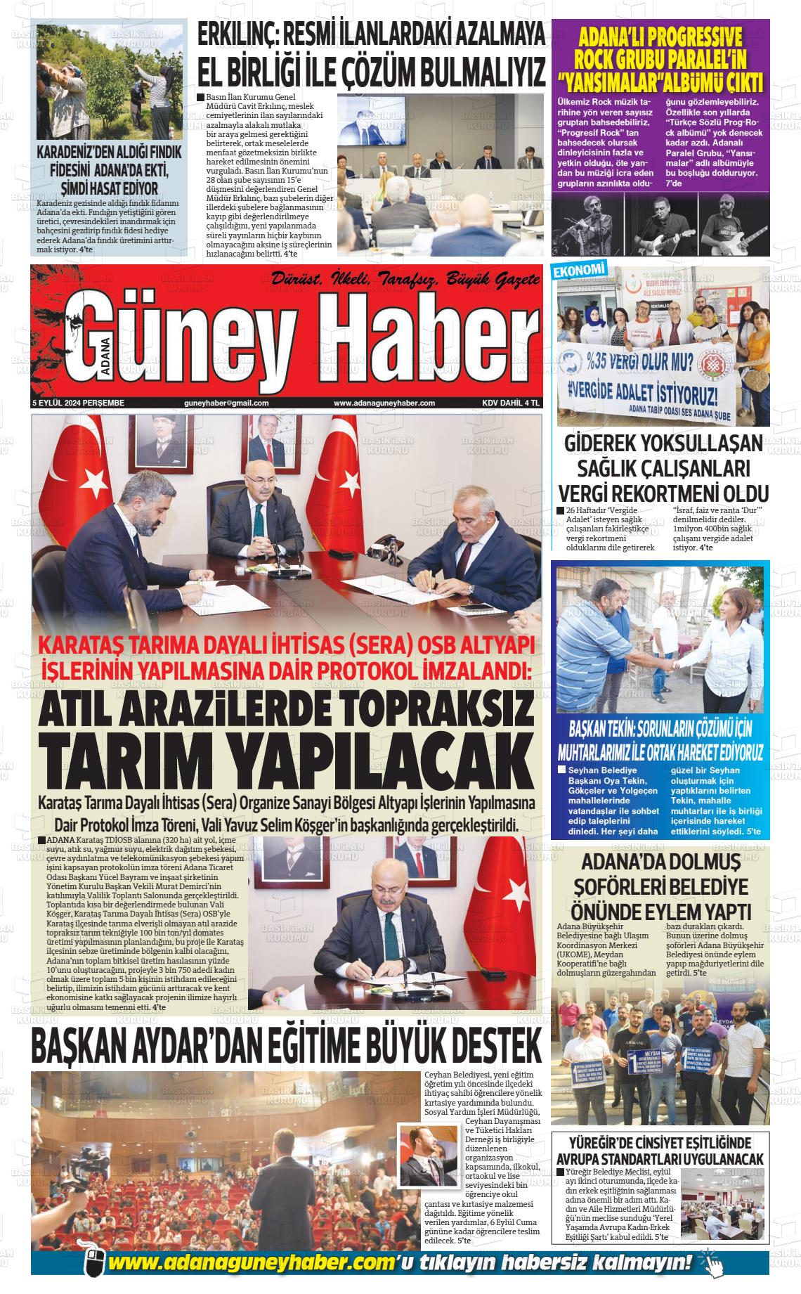 05 Eylül 2024 Adana Güney Haber Gazete Manşeti