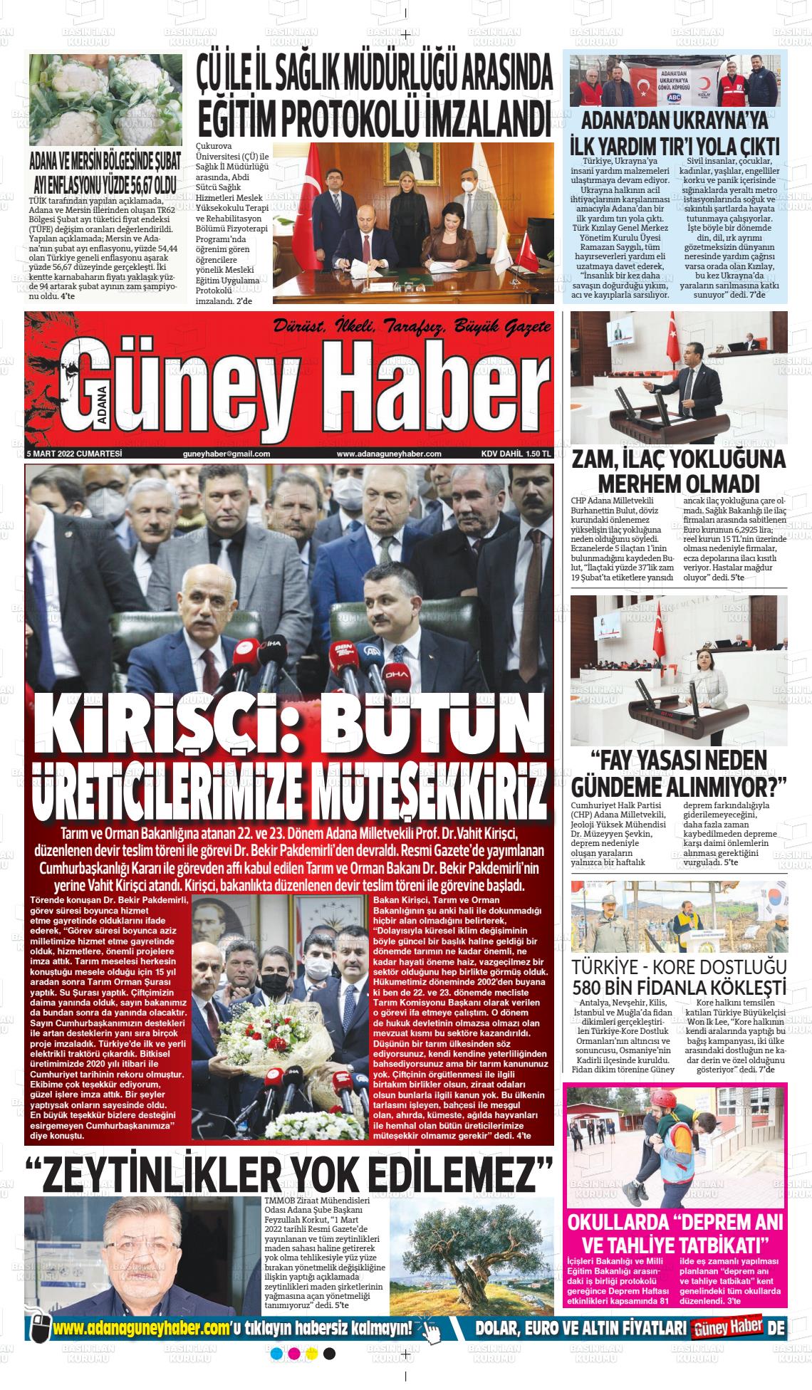 05 Mart 2022 Adana Güney Haber Gazete Manşeti