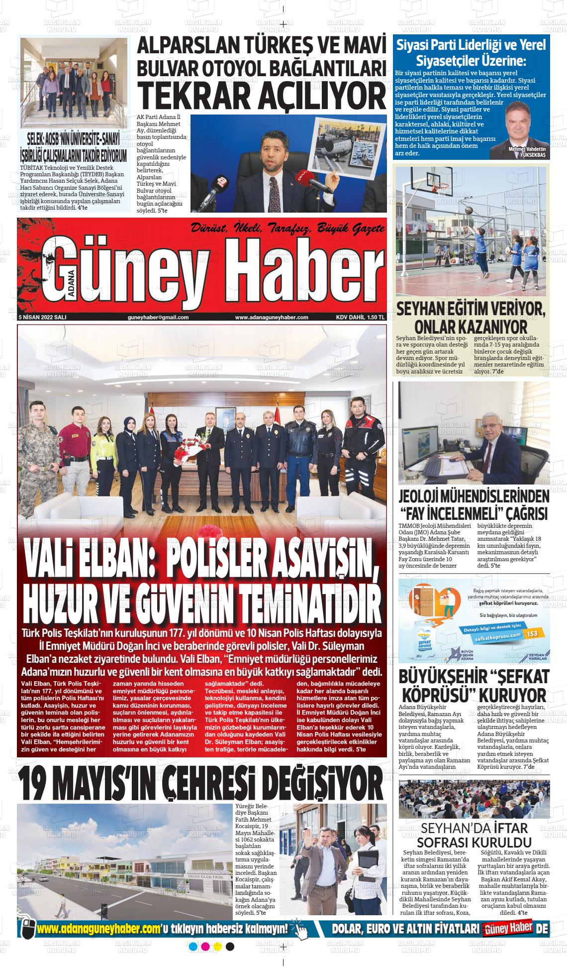 05 Nisan 2022 Adana Güney Haber Gazete Manşeti