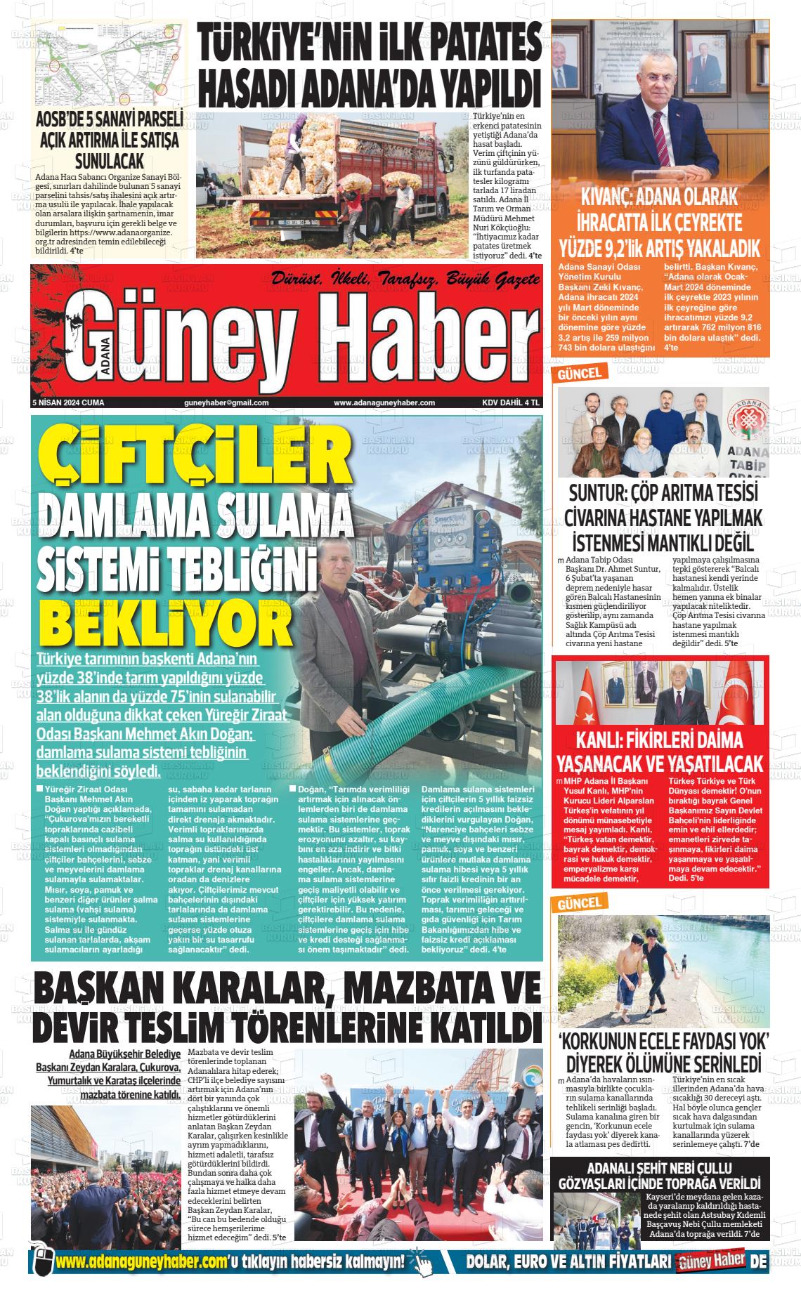 05 Nisan 2024 Adana Güney Haber Gazete Manşeti