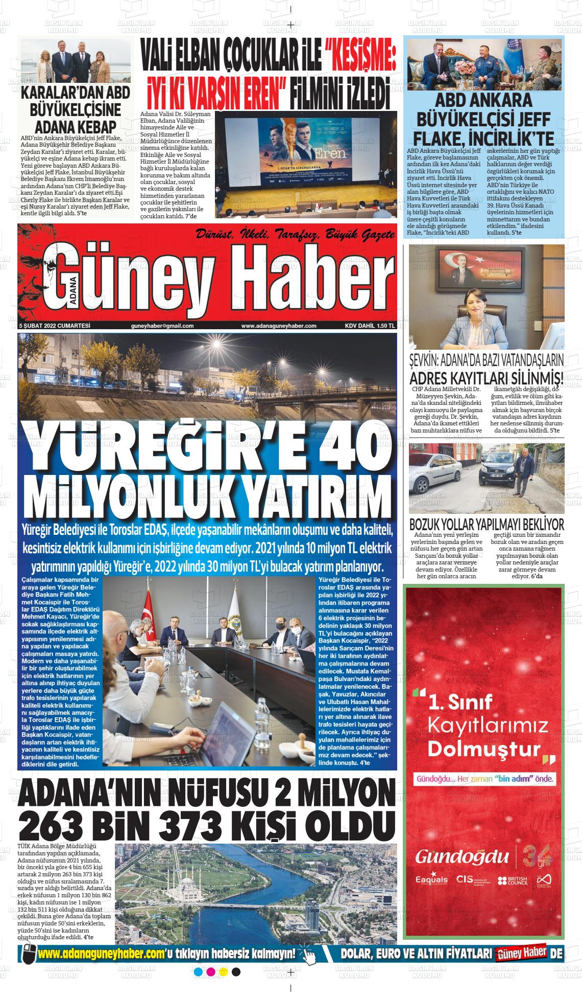 05 Şubat 2022 Adana Güney Haber Gazete Manşeti