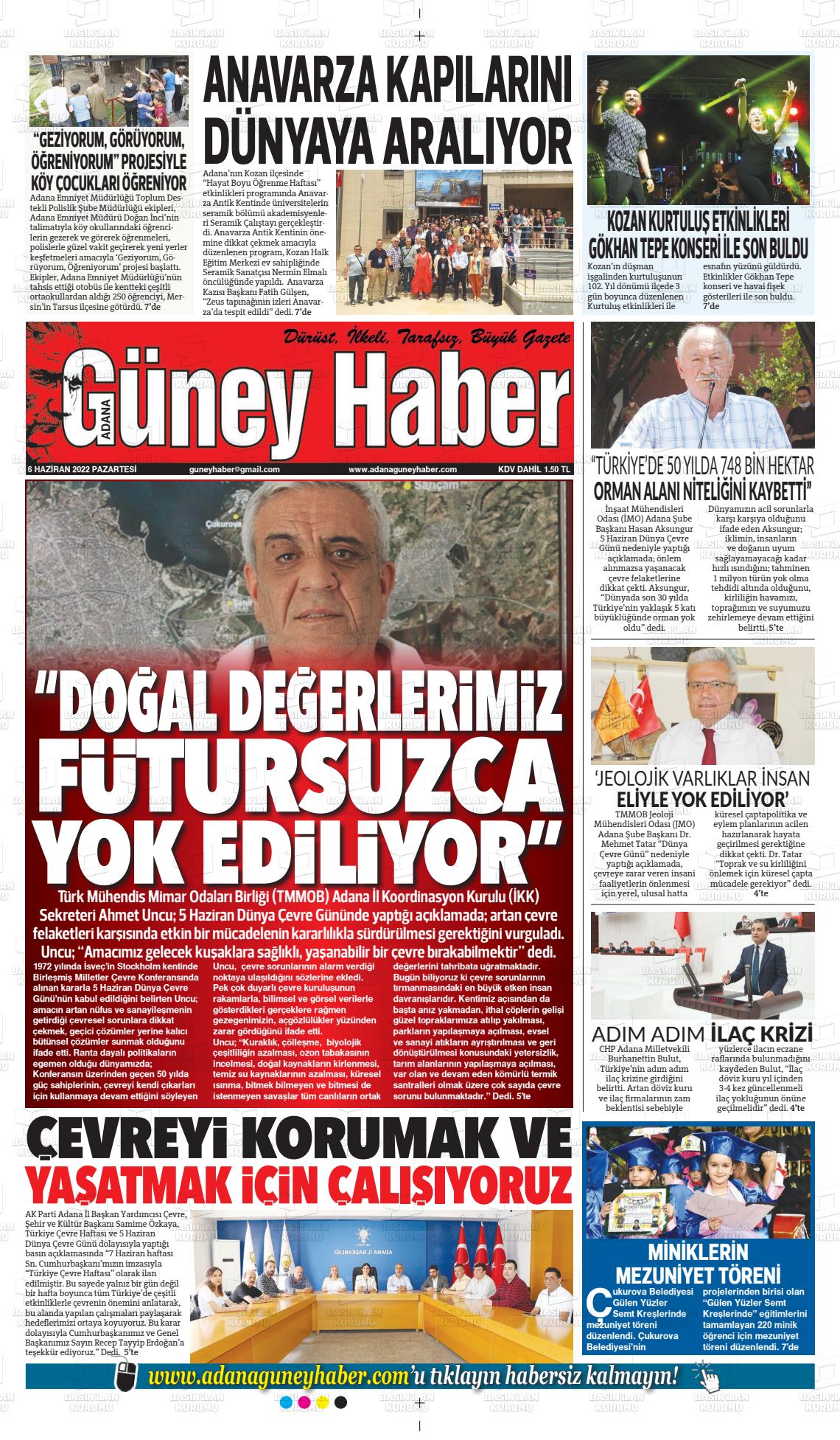 06 Haziran 2022 Adana Güney Haber Gazete Manşeti