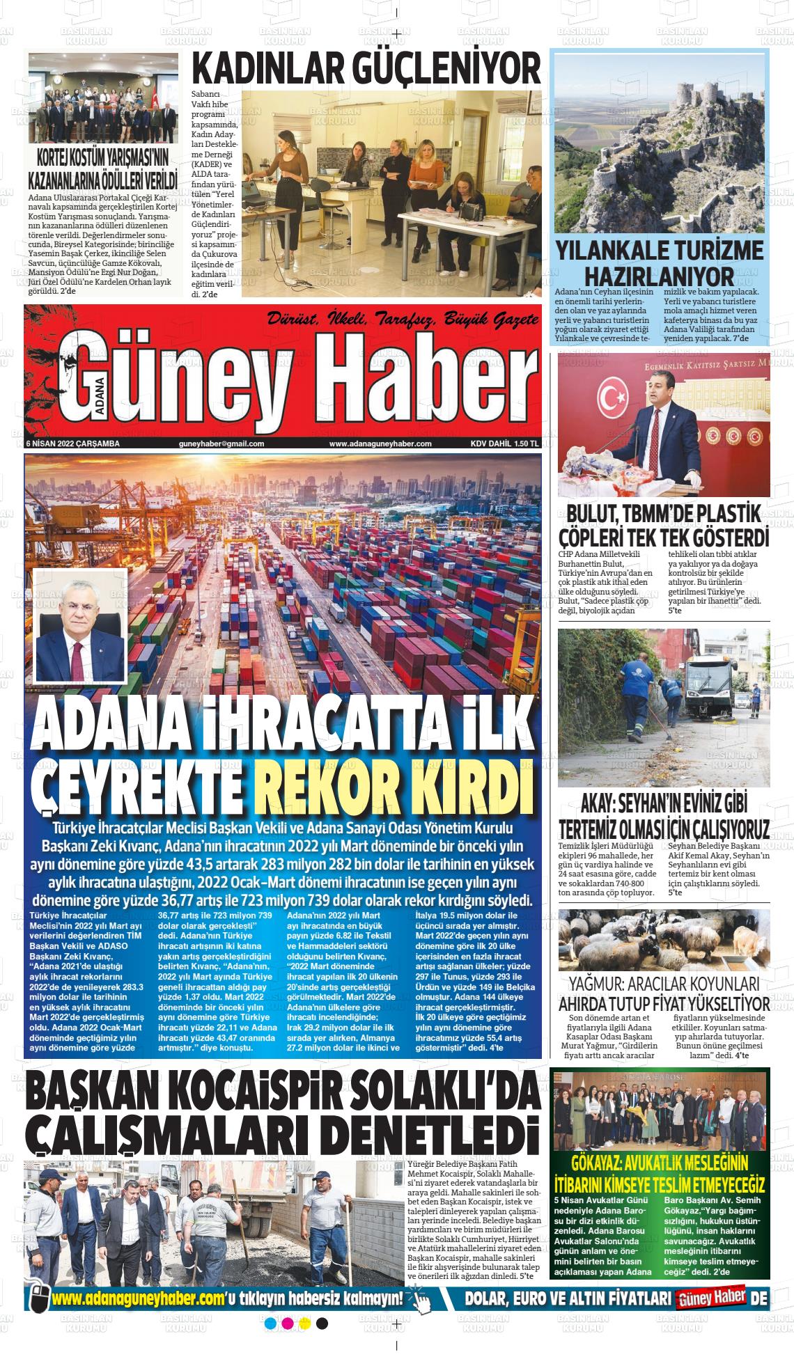 06 Nisan 2022 Adana Güney Haber Gazete Manşeti