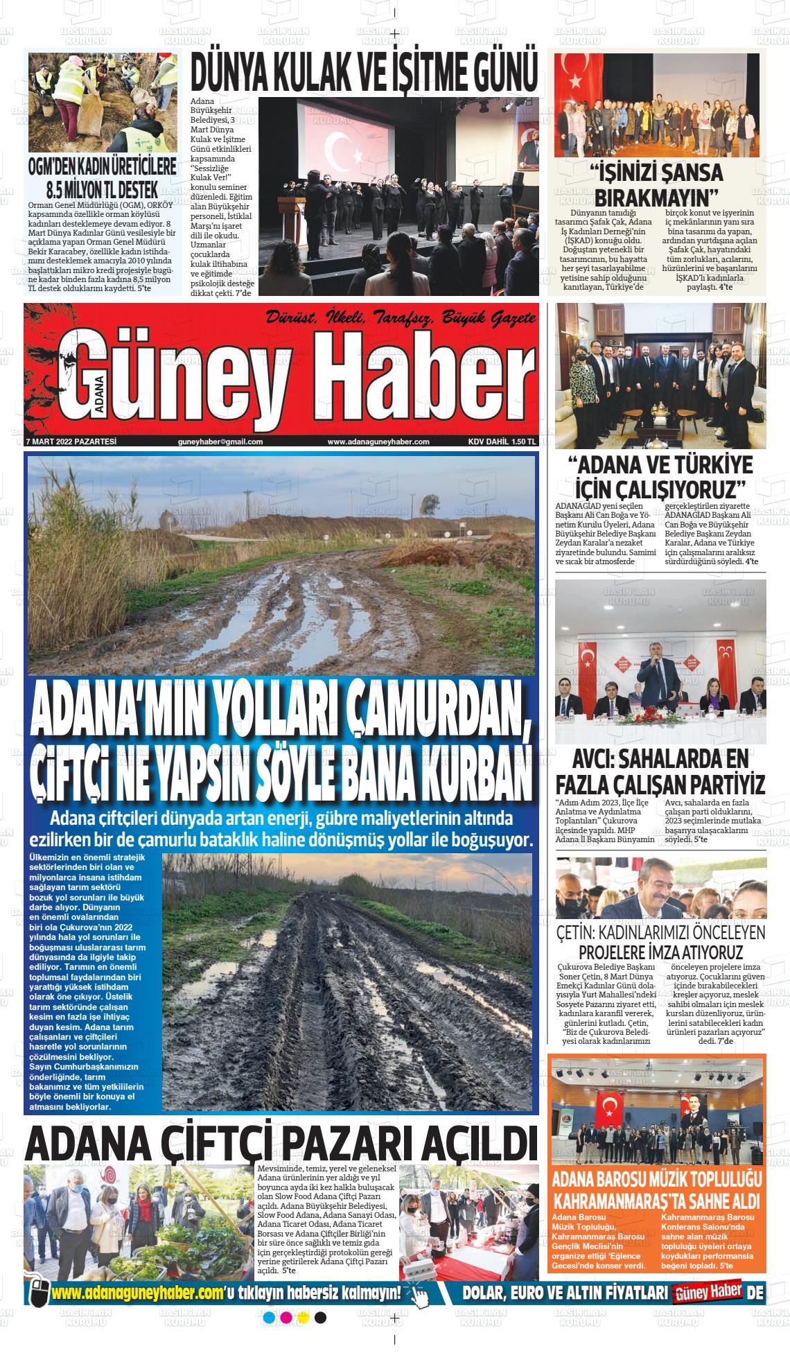 07 Mart 2022 Adana Güney Haber Gazete Manşeti