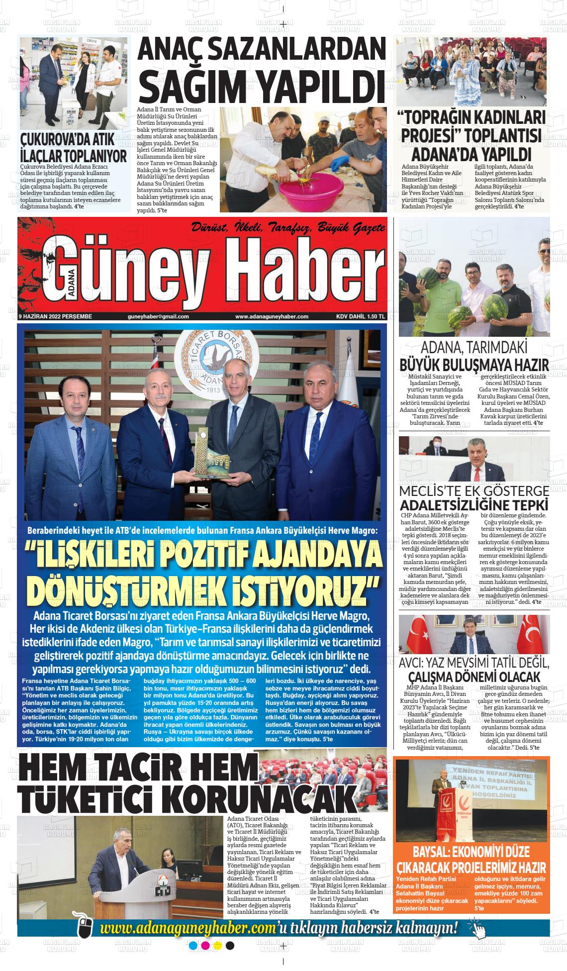 09 Haziran 2022 Adana Güney Haber Gazete Manşeti