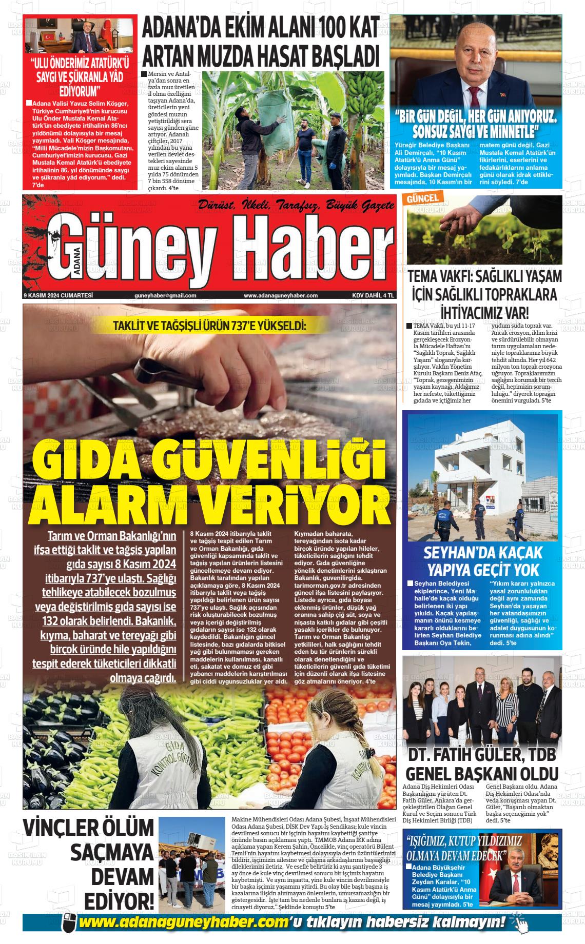 09 Kasım 2024 Adana Güney Haber Gazete Manşeti