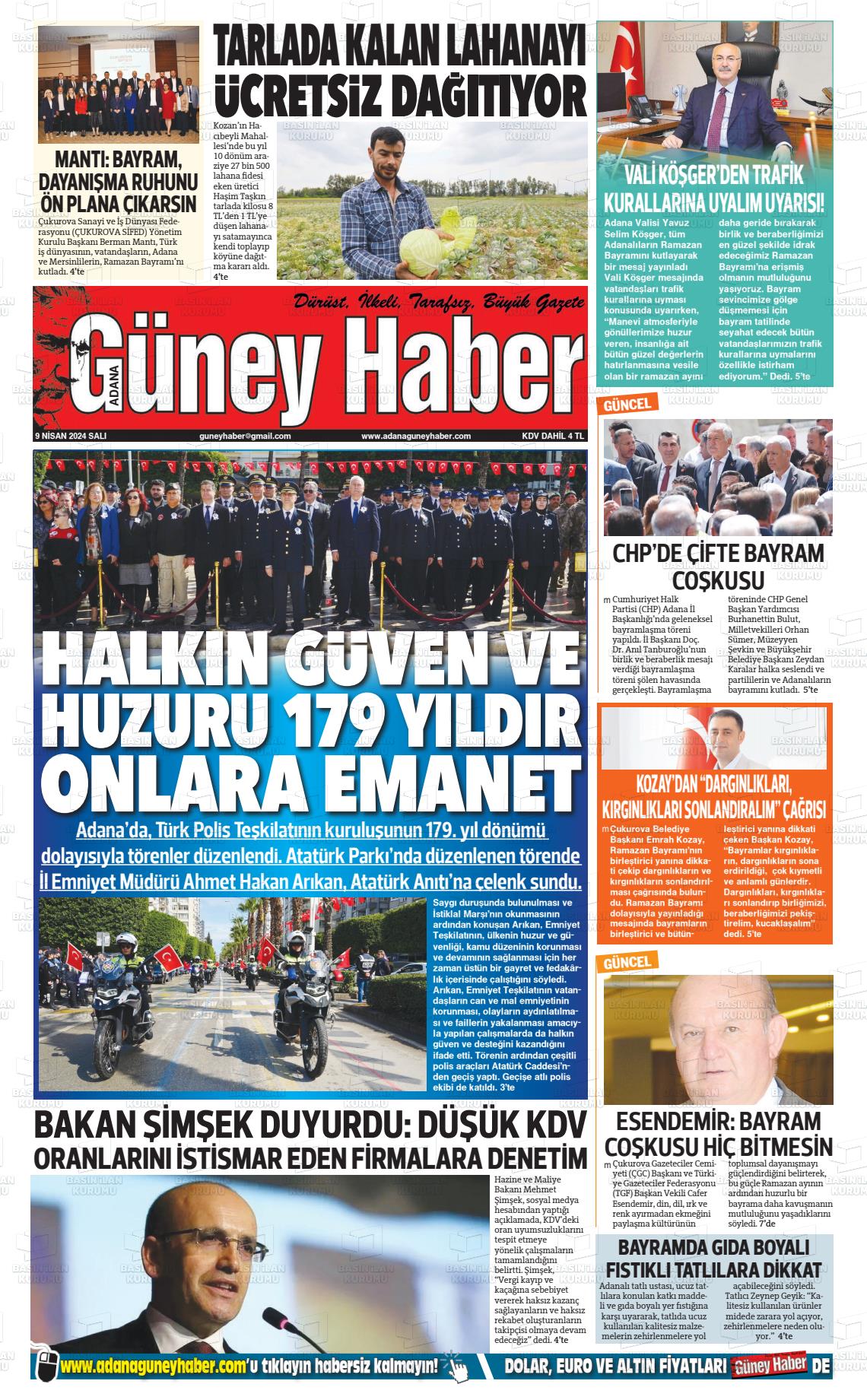 09 Nisan 2024 Adana Güney Haber Gazete Manşeti