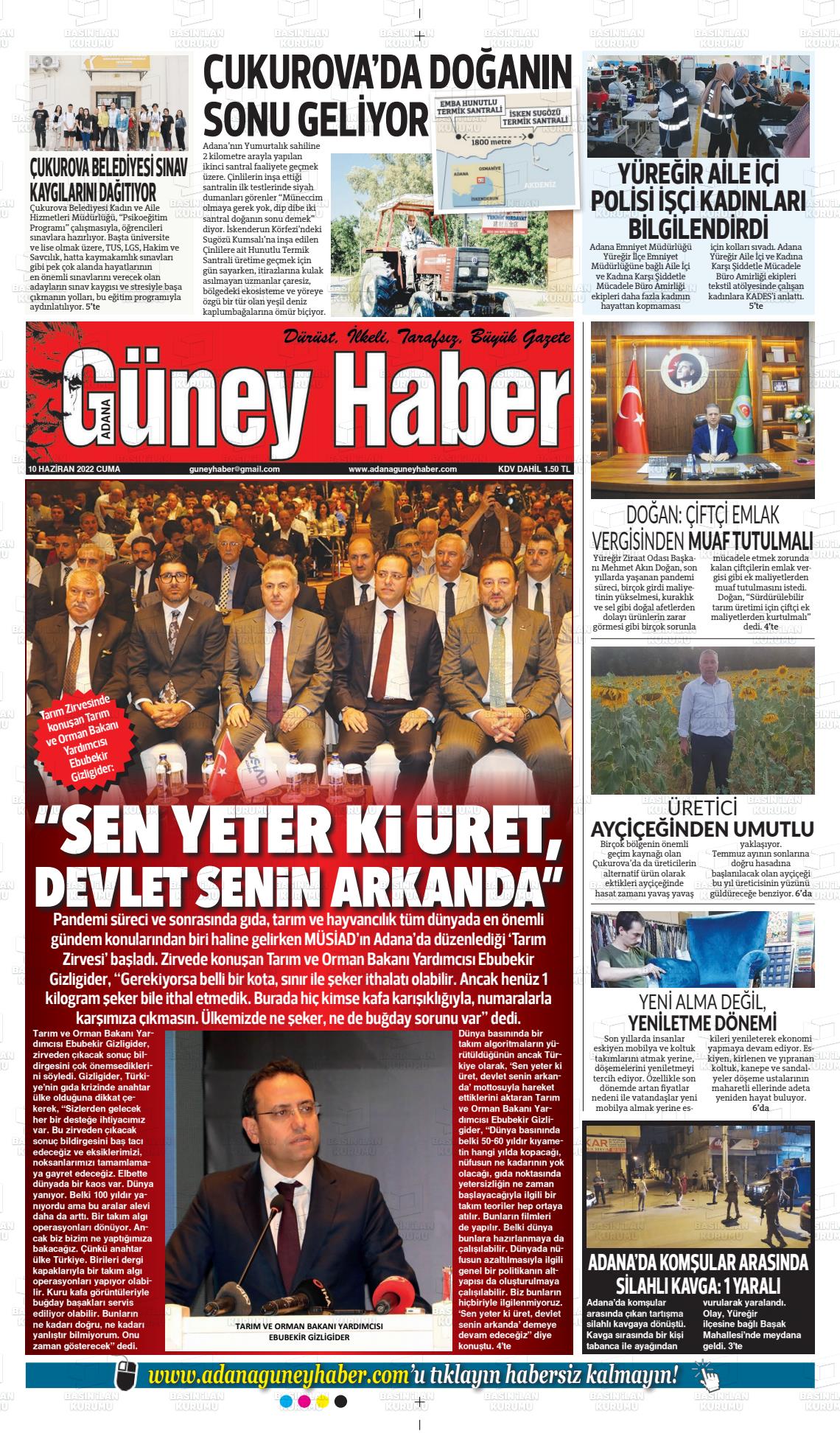 10 Haziran 2022 Adana Güney Haber Gazete Manşeti