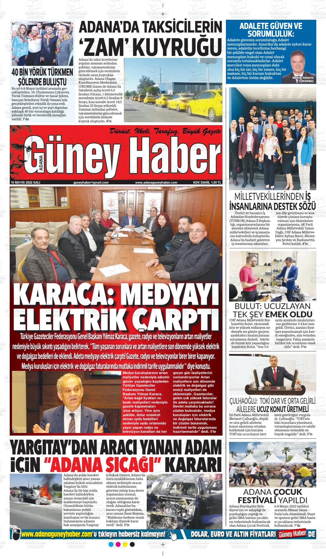 10 Mayıs 2022 Adana Güney Haber Gazete Manşeti