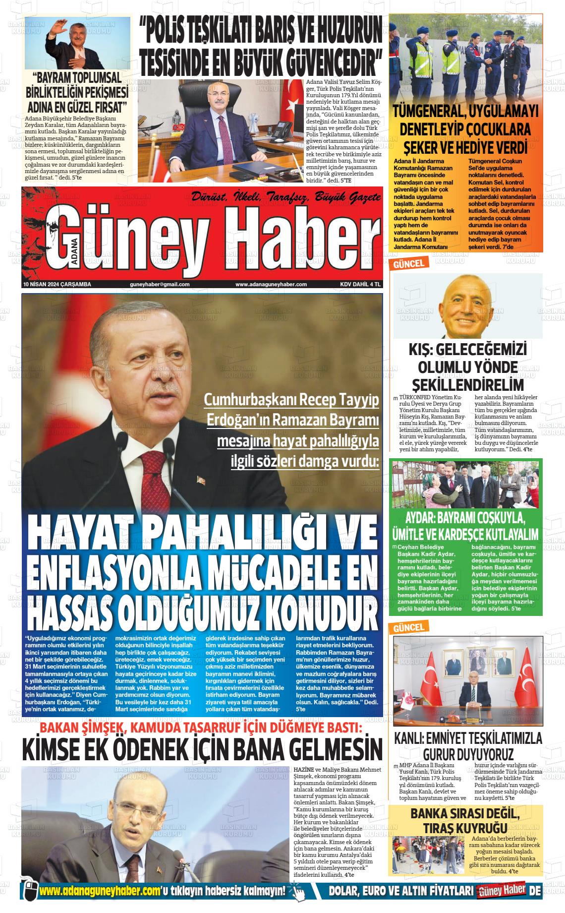 10 Nisan 2024 Adana Güney Haber Gazete Manşeti