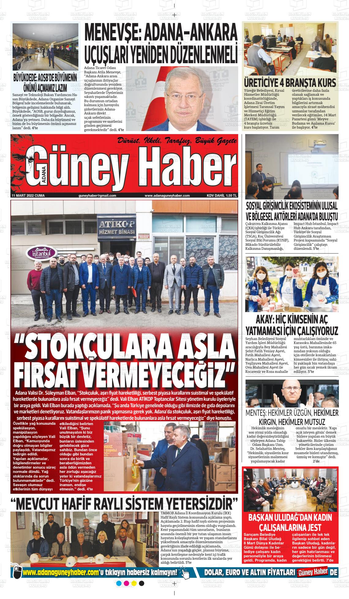 11 Mart 2022 Adana Güney Haber Gazete Manşeti