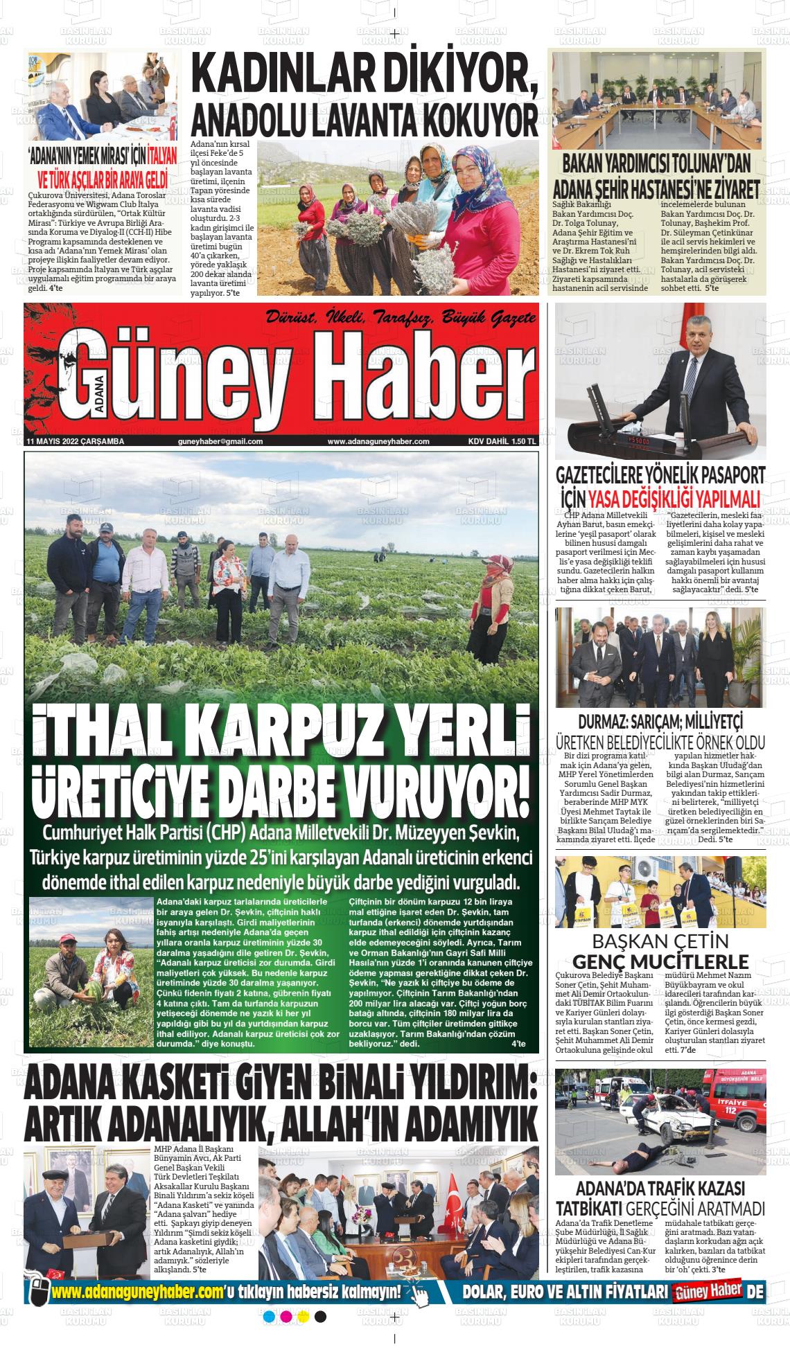 11 Mayıs 2022 Adana Güney Haber Gazete Manşeti