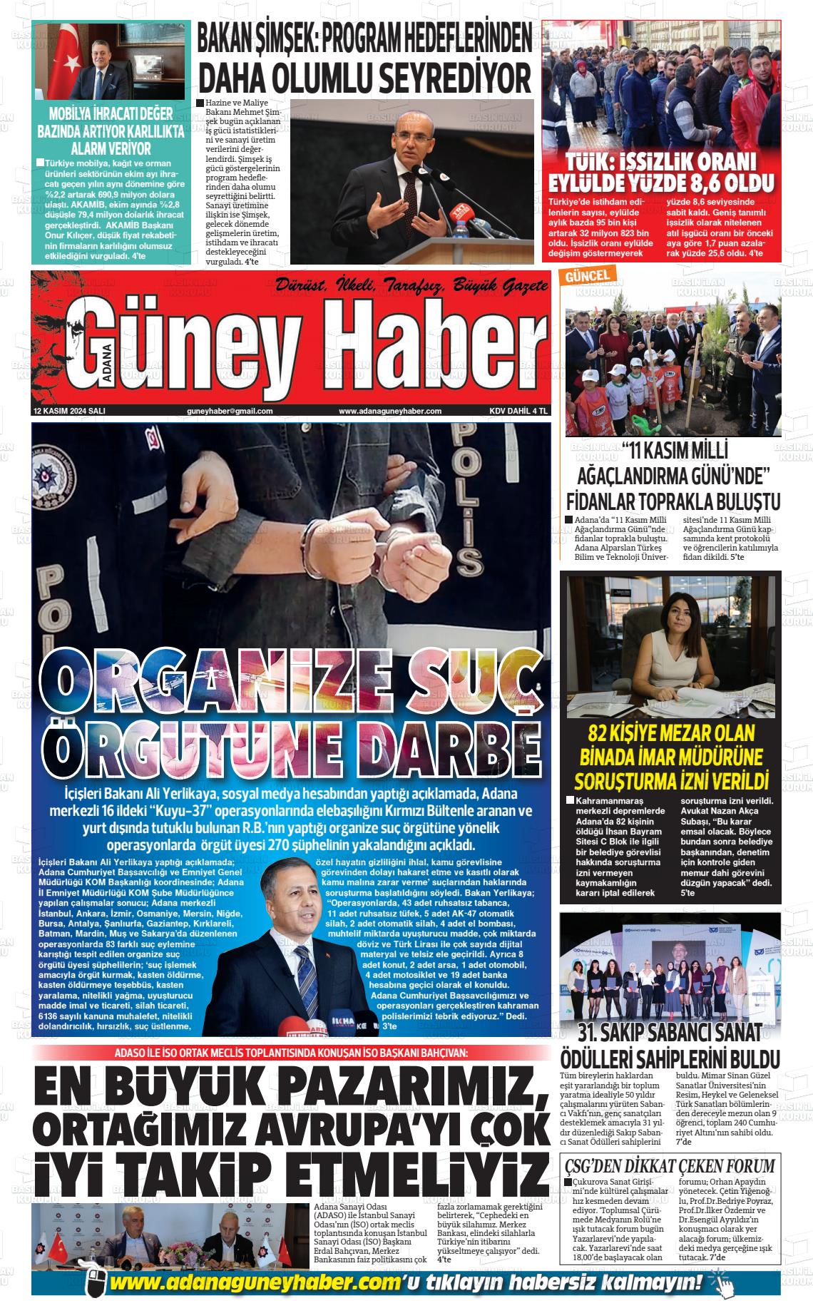 12 Kasım 2024 Adana Güney Haber Gazete Manşeti