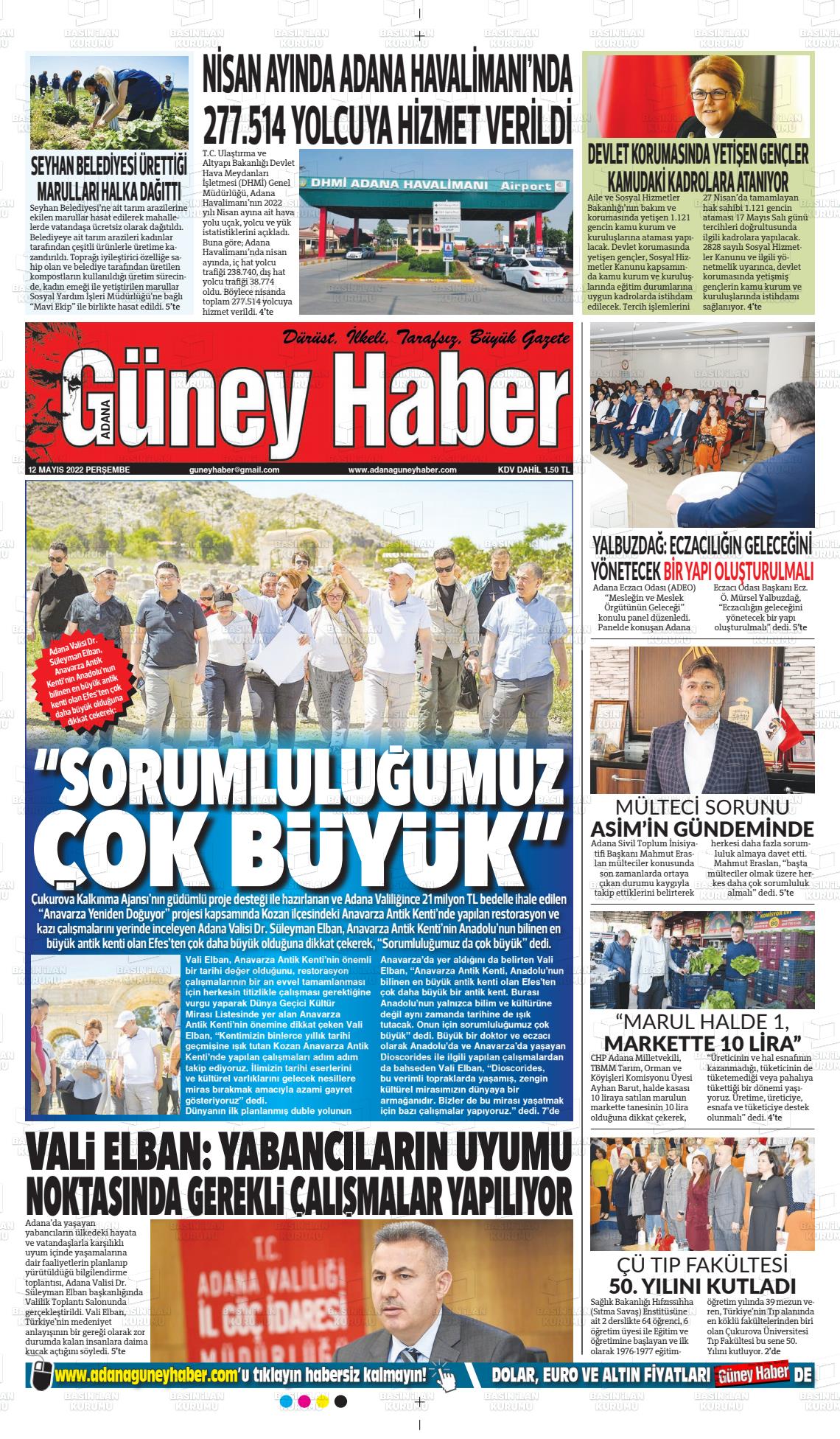 12 Mayıs 2022 Adana Güney Haber Gazete Manşeti