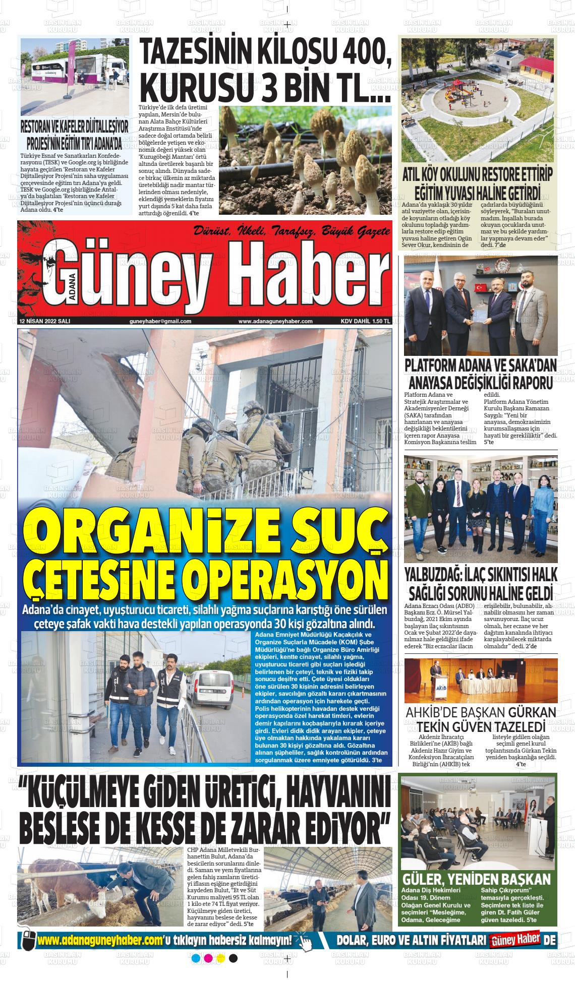 12 Nisan 2022 Adana Güney Haber Gazete Manşeti