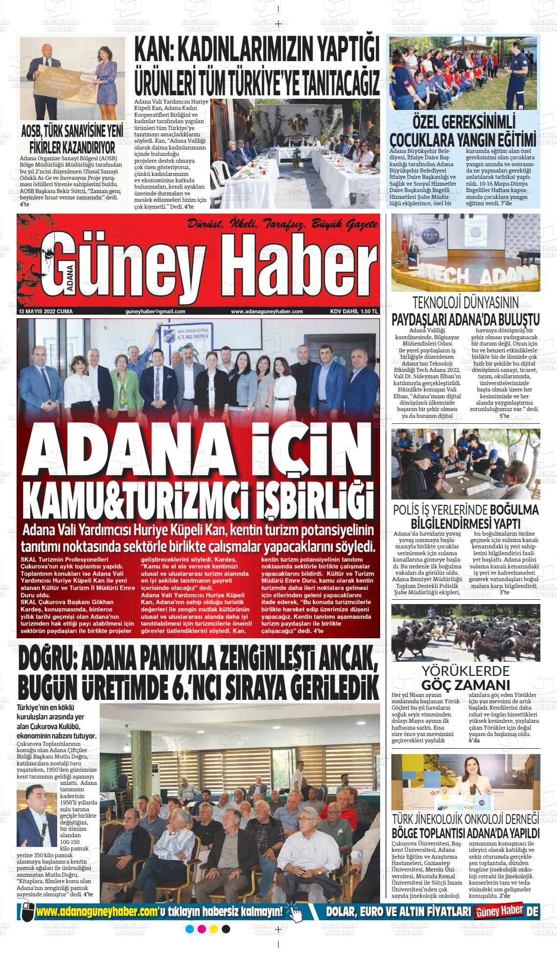 13 Mayıs 2022 Adana Güney Haber Gazete Manşeti