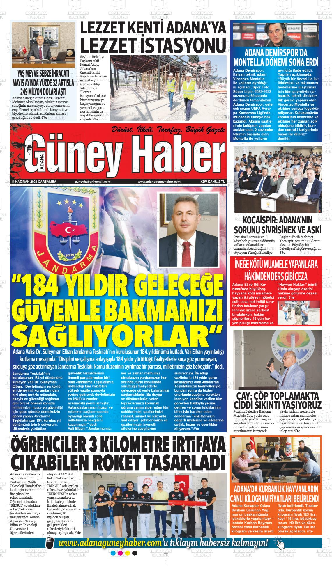 14 Haziran 2023 Adana Güney Haber Gazete Manşeti