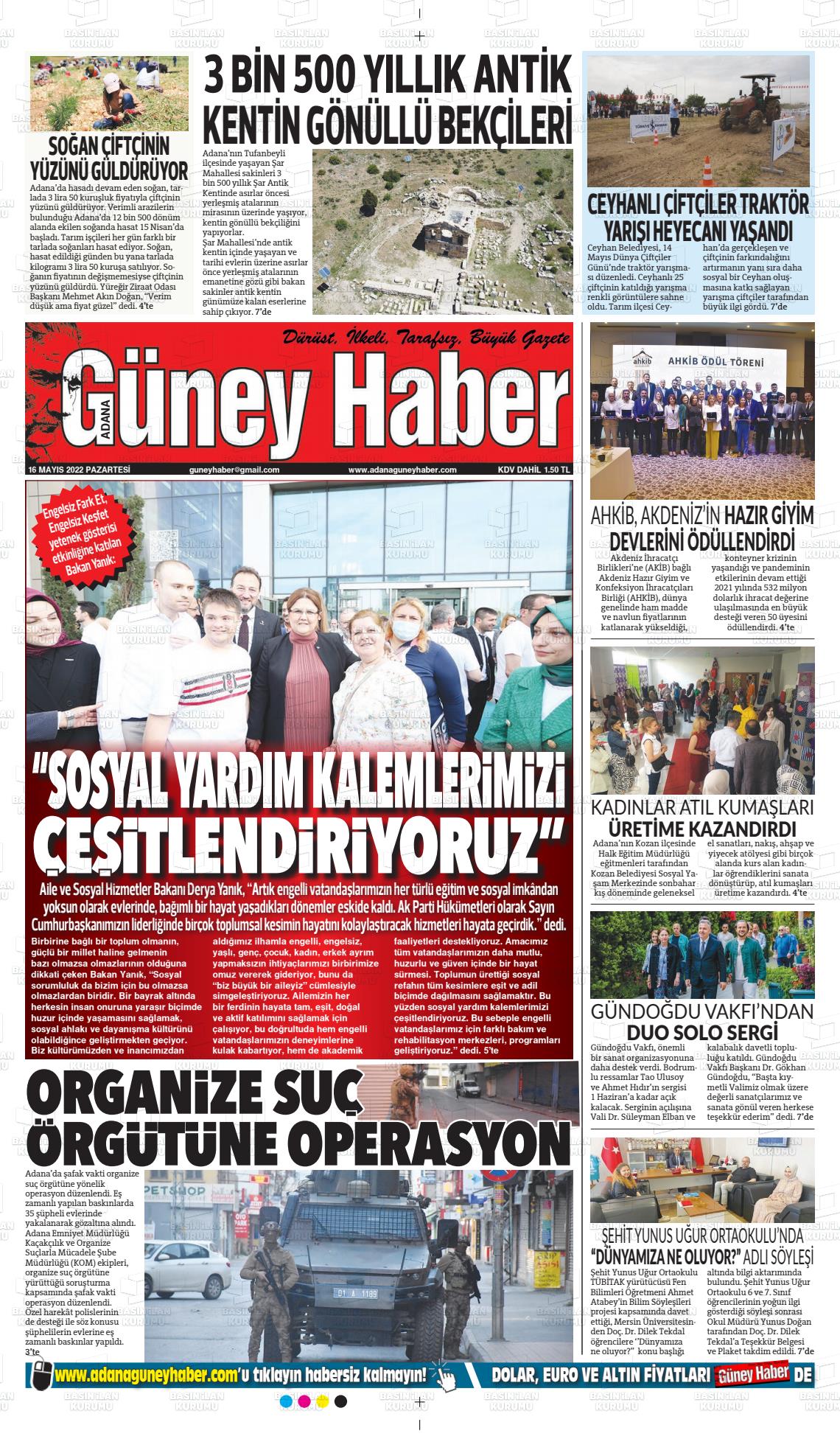 16 Mayıs 2022 Adana Güney Haber Gazete Manşeti