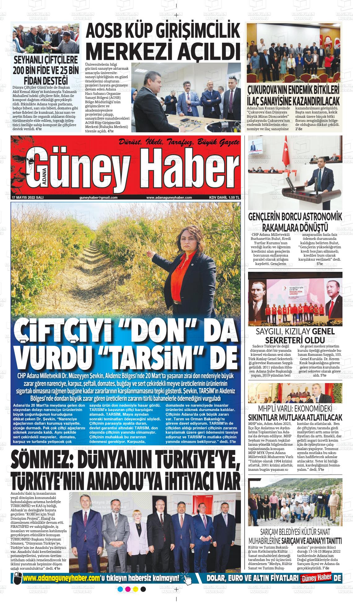 17 Mayıs 2022 Adana Güney Haber Gazete Manşeti