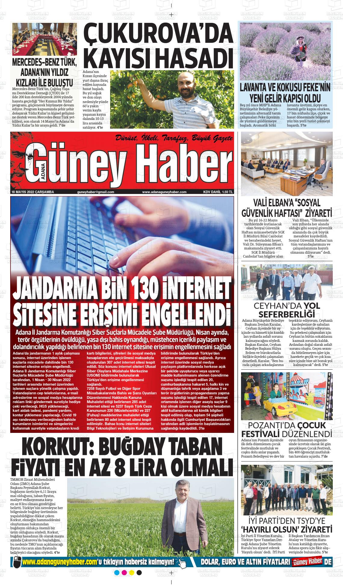 18 Mayıs 2022 Adana Güney Haber Gazete Manşeti