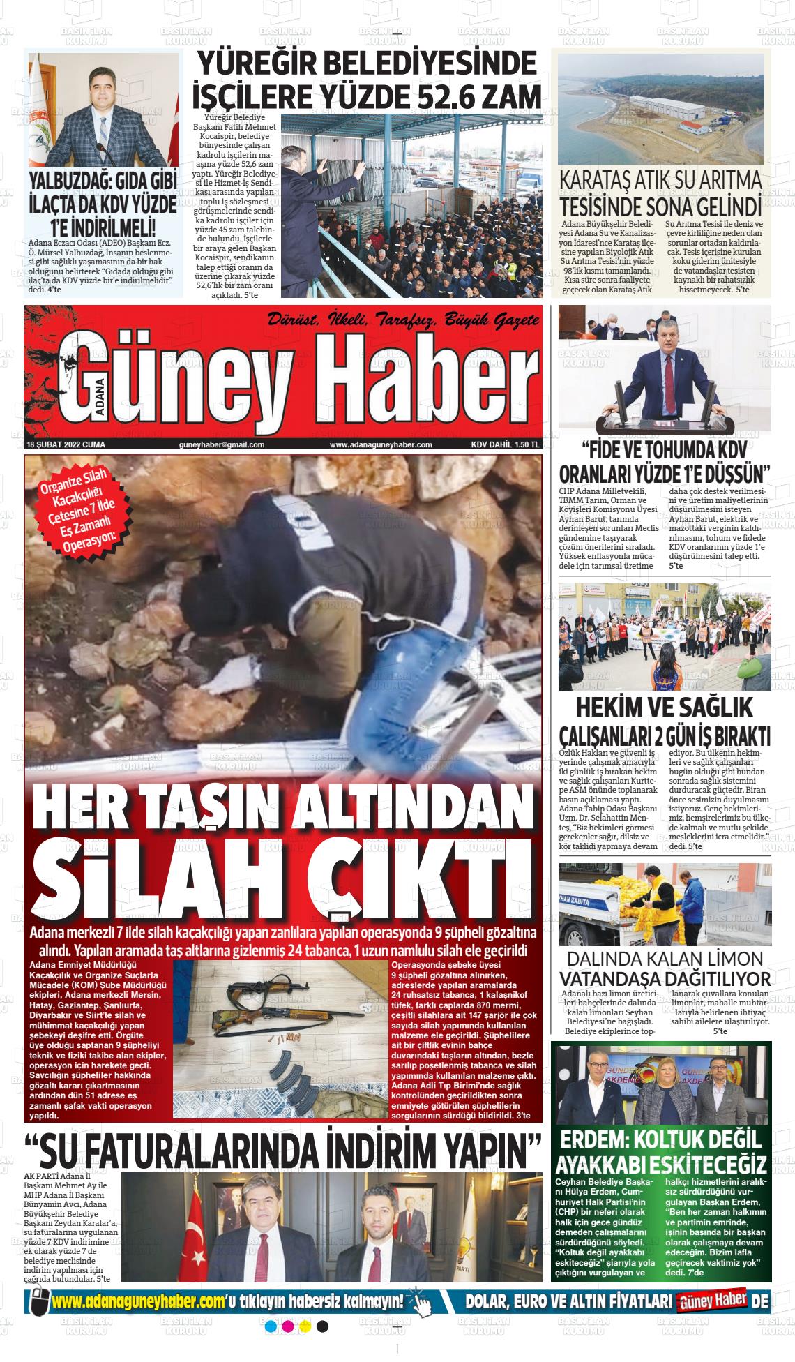 18 Şubat 2022 Adana Güney Haber Gazete Manşeti