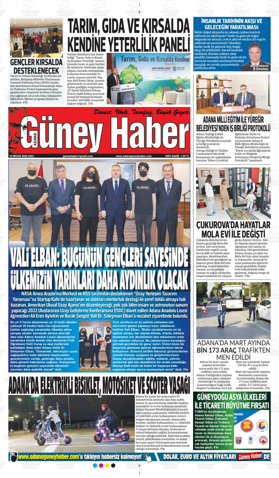 19 Nisan 2022 Adana Güney Haber Gazete Manşeti