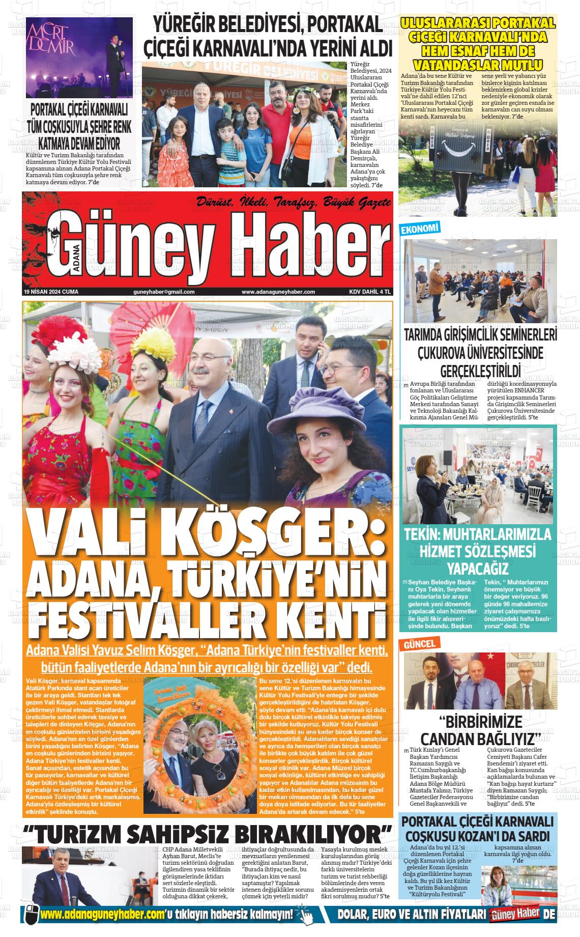 19 Nisan 2024 Adana Güney Haber Gazete Manşeti