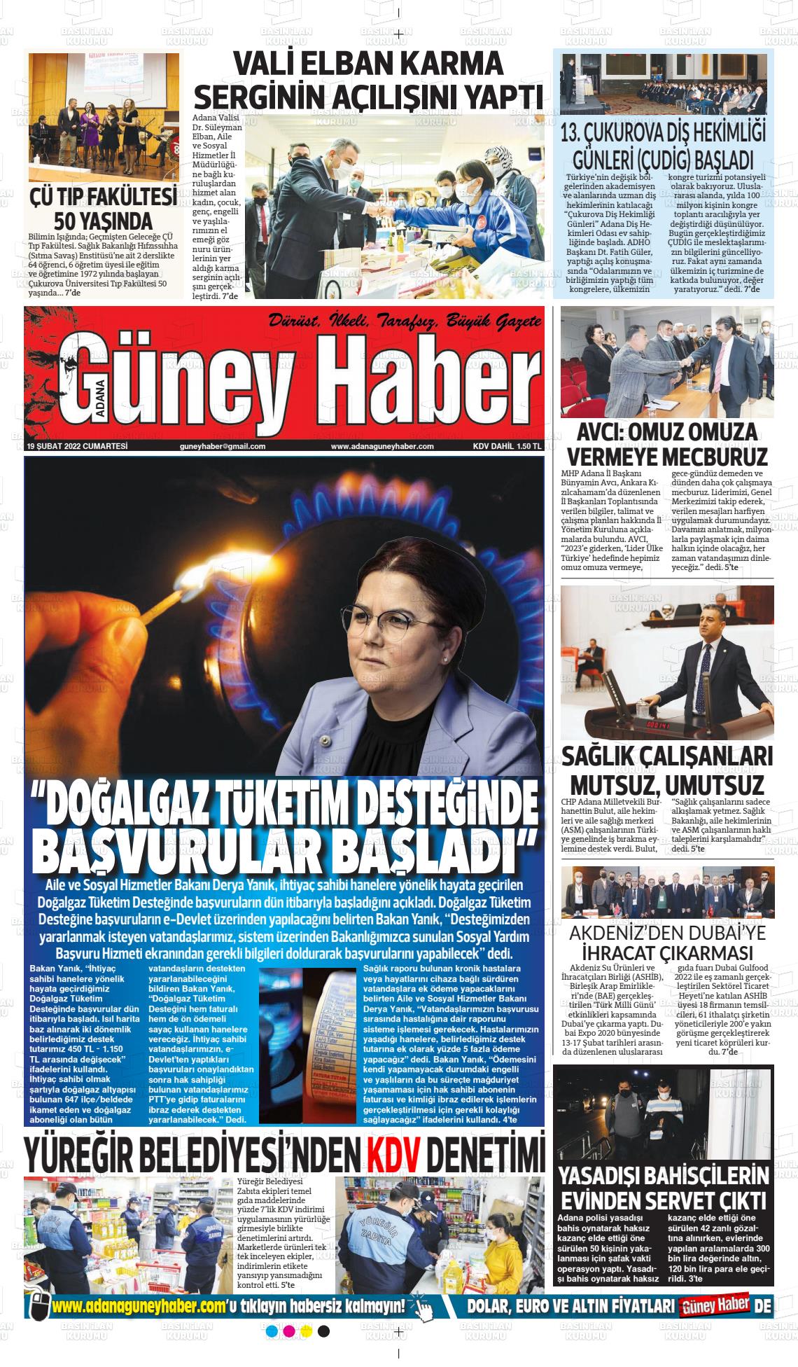 19 Şubat 2022 Adana Güney Haber Gazete Manşeti