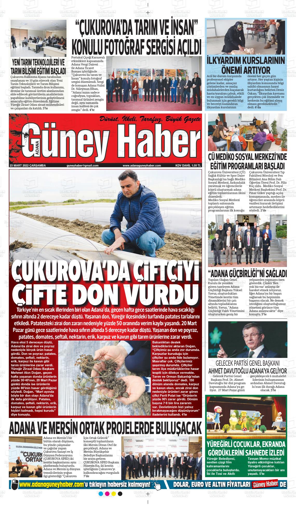 23 Mart 2022 Adana Güney Haber Gazete Manşeti