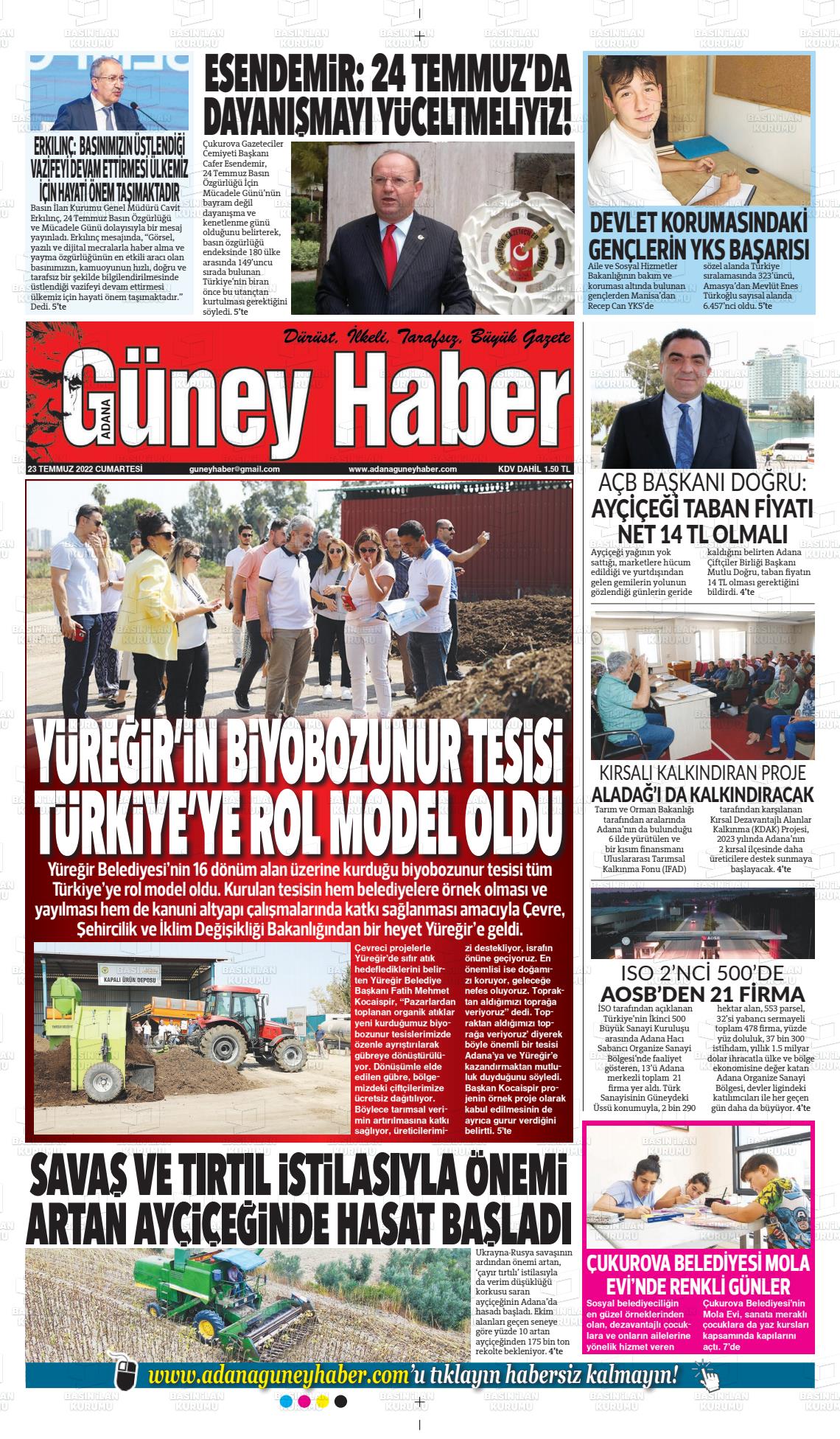 20 Eylül 2022 Adana Güney Haber Gazete Manşeti