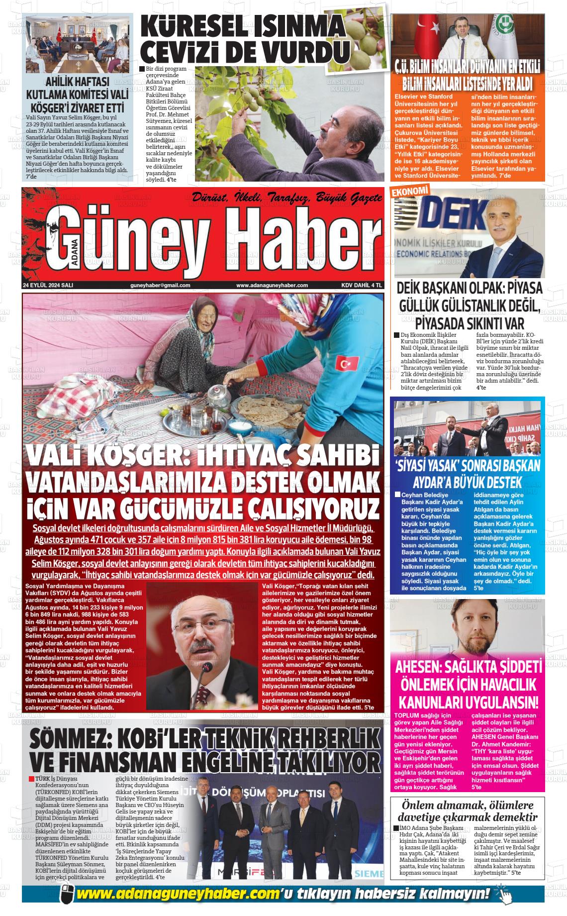 25 Eylül 2024 Adana Güney Haber Gazete Manşeti