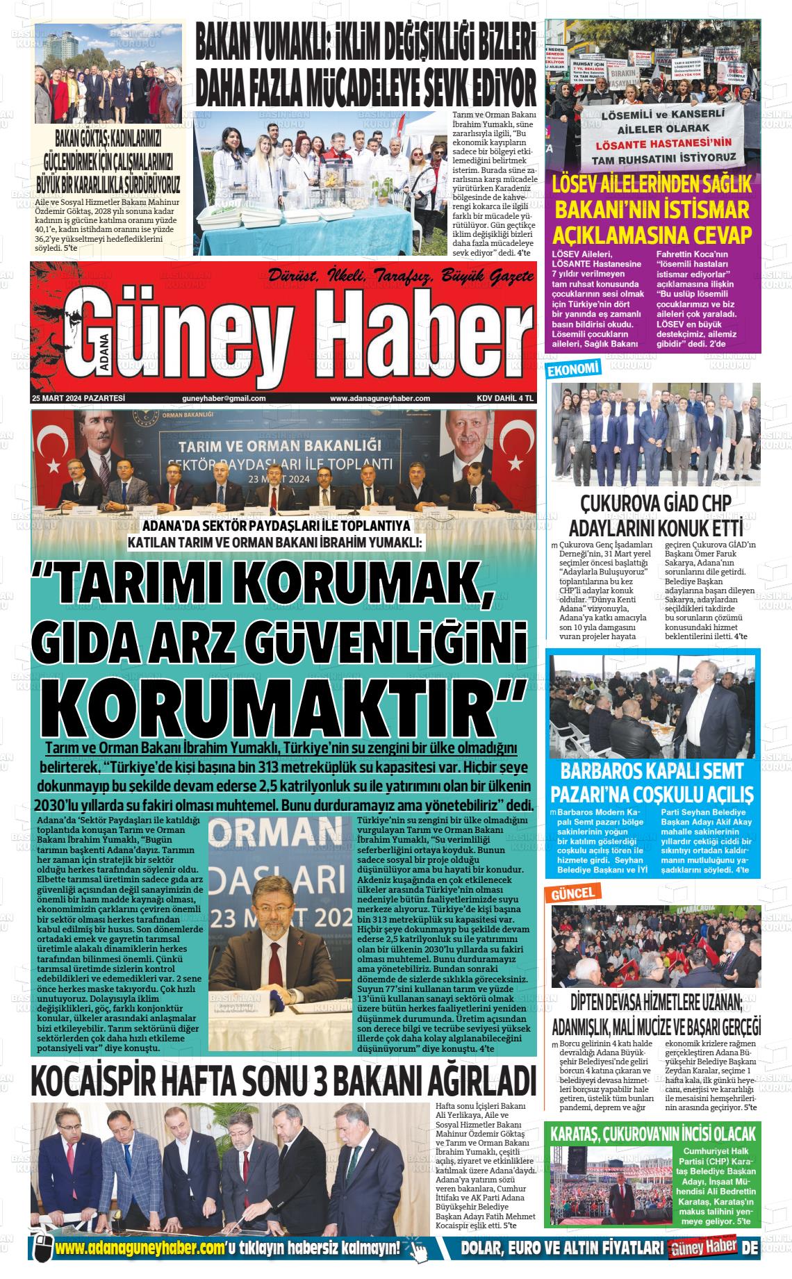 25 Mart 2024 Adana Güney Haber Gazete Manşeti