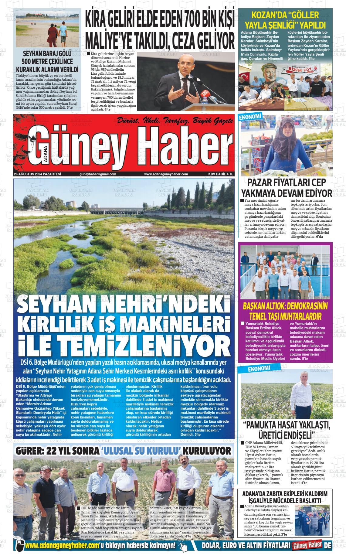 26 Ağustos 2024 Adana Güney Haber Gazete Manşeti