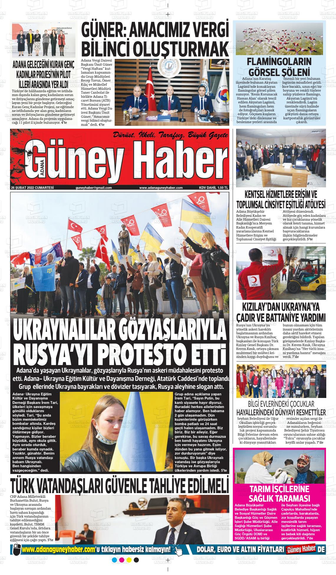 26 Şubat 2022 Adana Güney Haber Gazete Manşeti