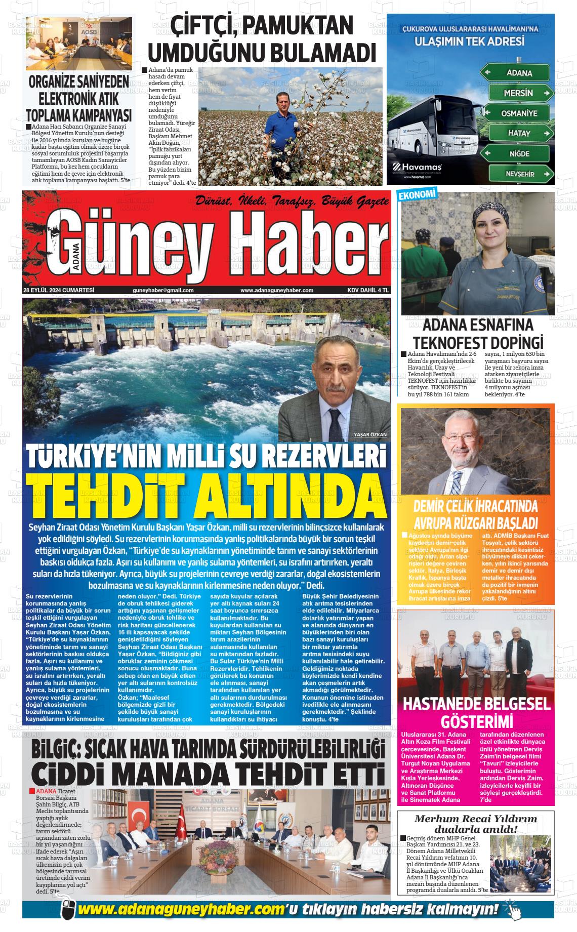 28 Eylül 2024 Adana Güney Haber Gazete Manşeti