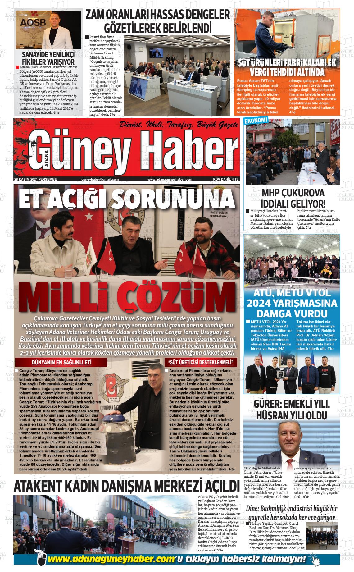 03 Aralık 2024 Adana Güney Haber Gazete Manşeti