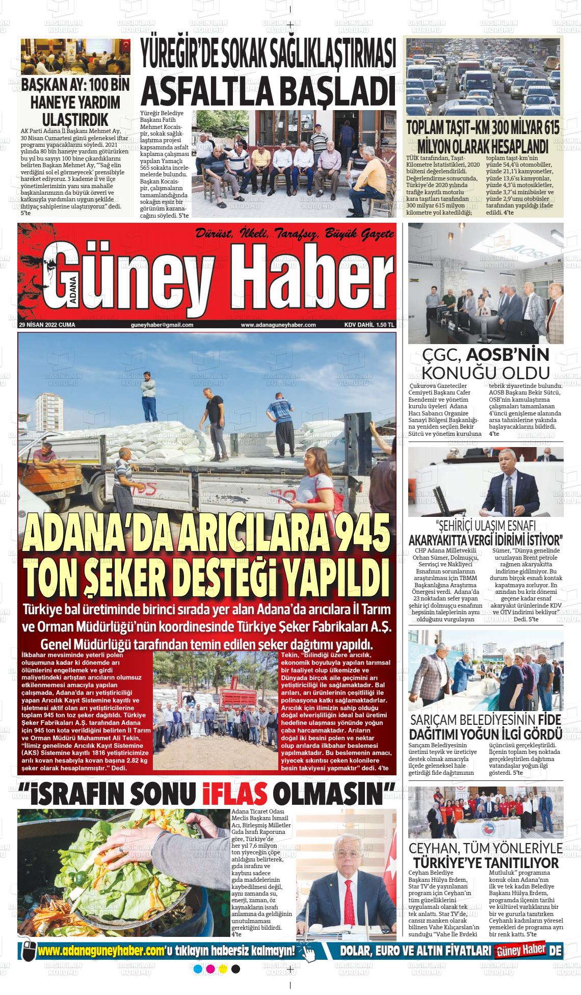 29 Nisan 2022 Adana Güney Haber Gazete Manşeti