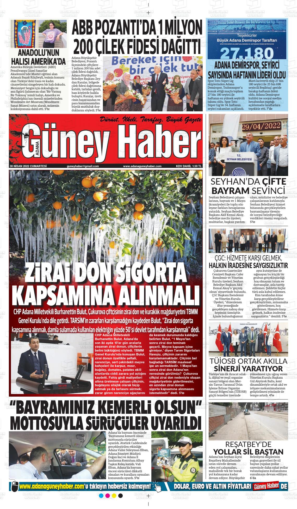 30 Nisan 2022 Adana Güney Haber Gazete Manşeti