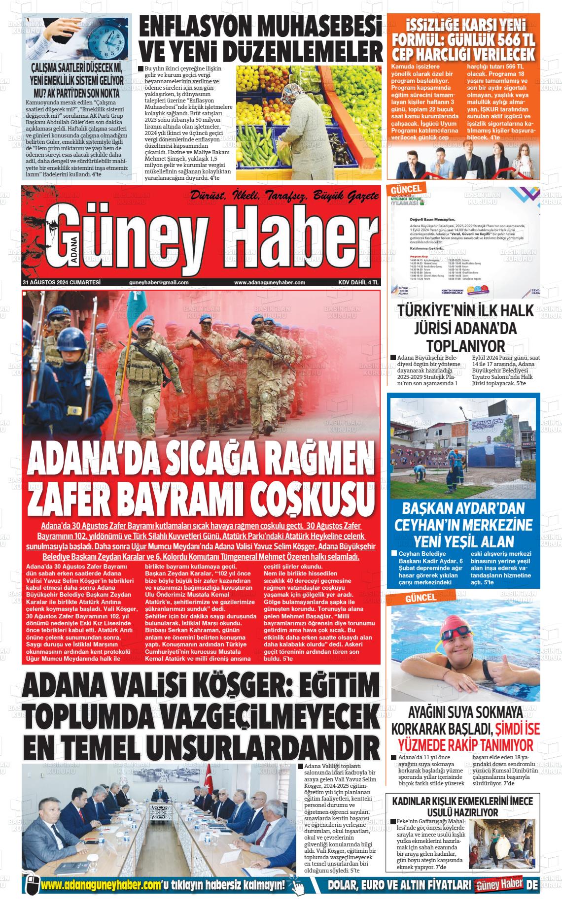 31 Ağustos 2024 Adana Güney Haber Gazete Manşeti