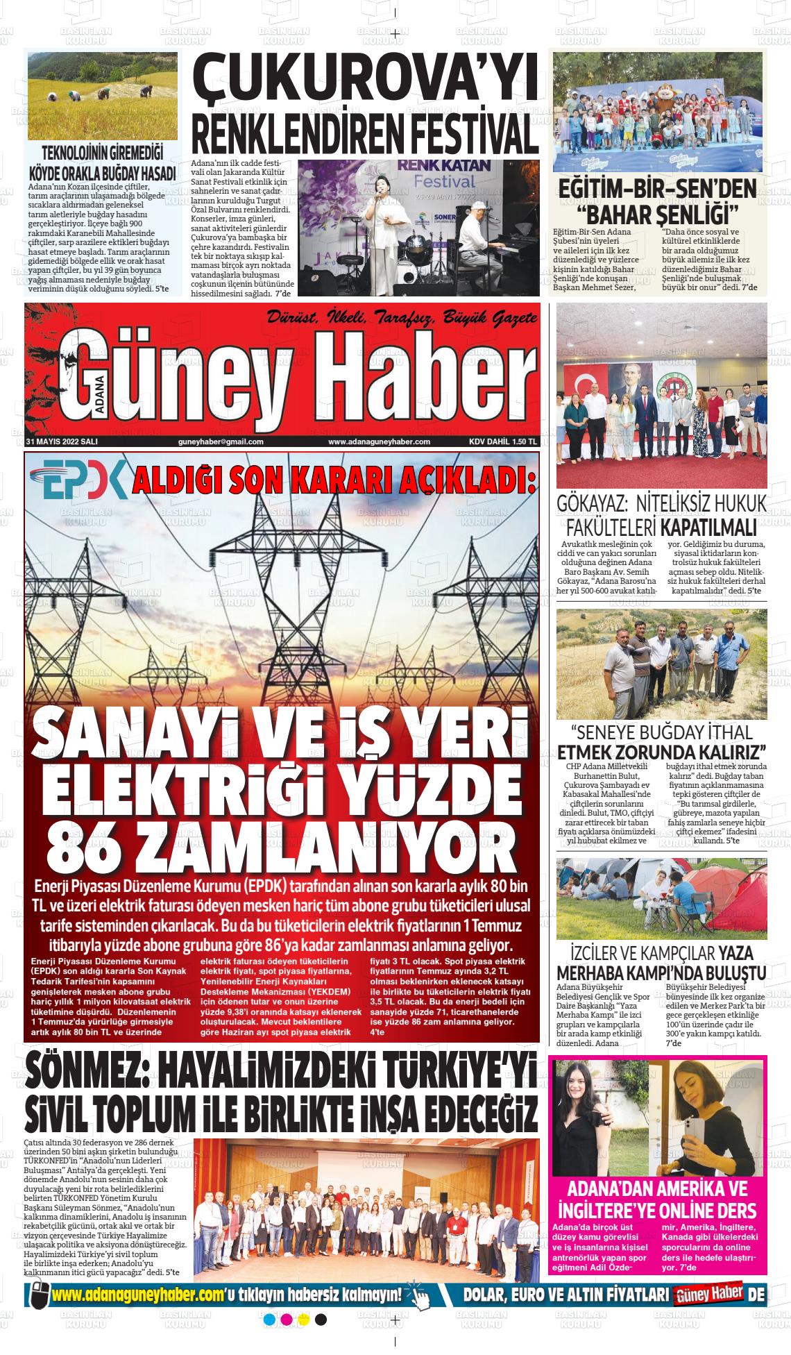 31 Mayıs 2022 Adana Güney Haber Gazete Manşeti