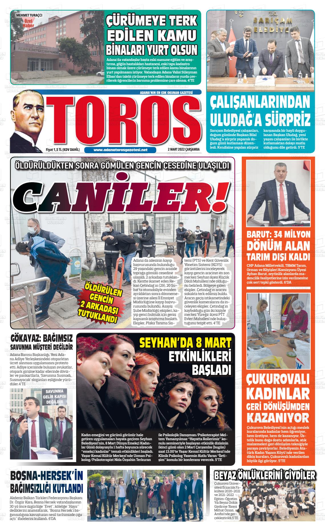 02 Mart 2022 Toros Gazete Manşeti