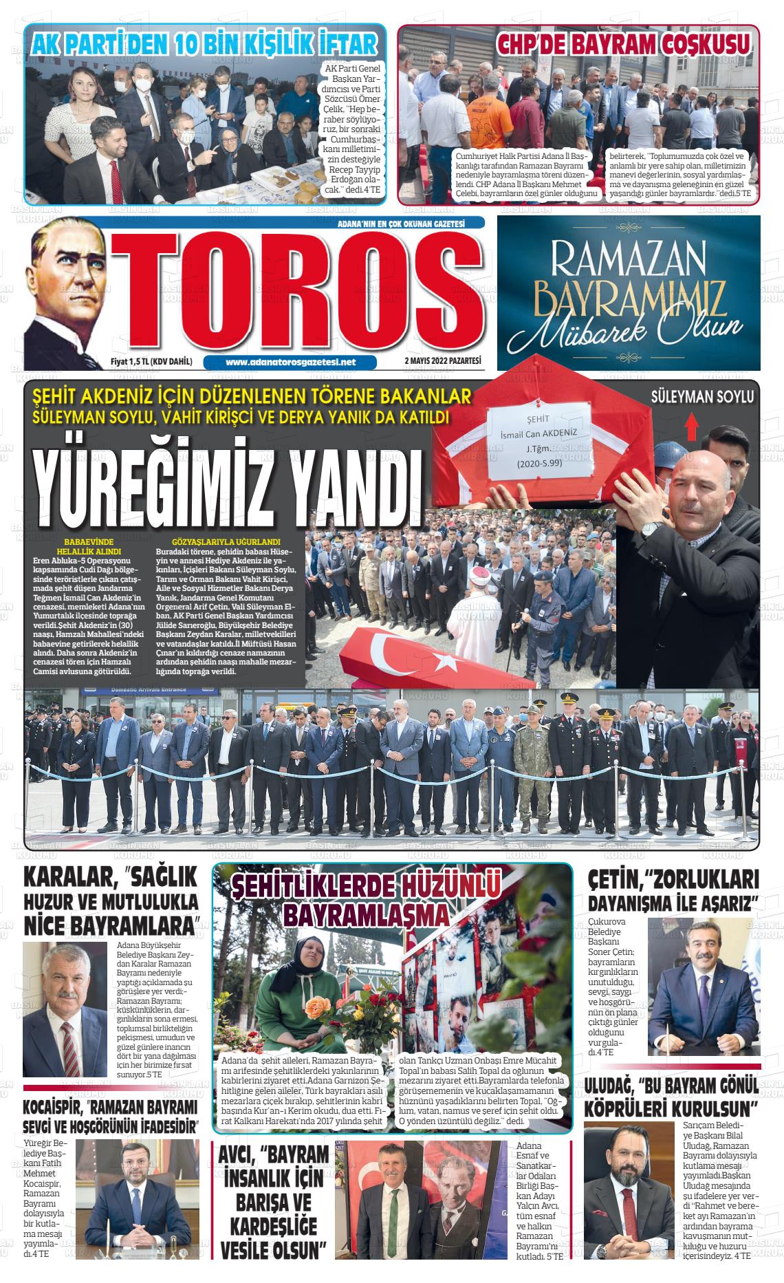 02 Mayıs 2022 Toros Gazete Manşeti