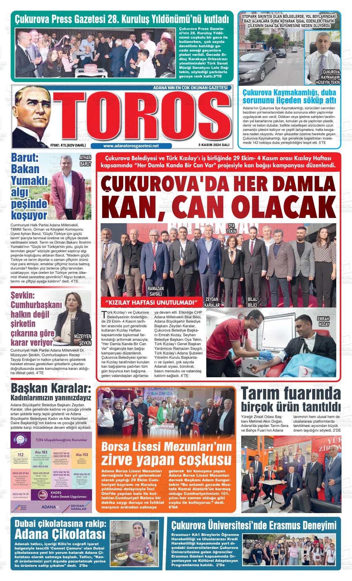 05 Kasım 2024 Toros Gazete Manşeti