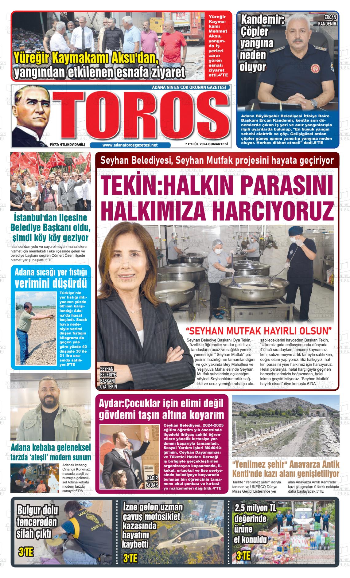 07 Eylül 2024 Toros Gazete Manşeti