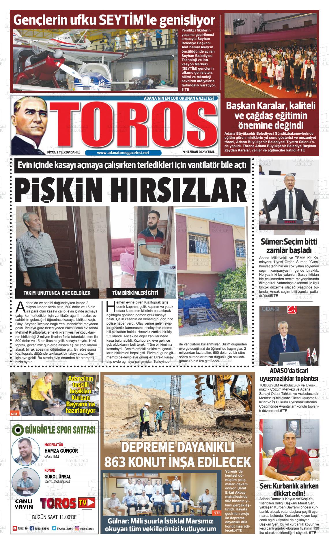 09 Haziran 2023 Toros Gazete Manşeti