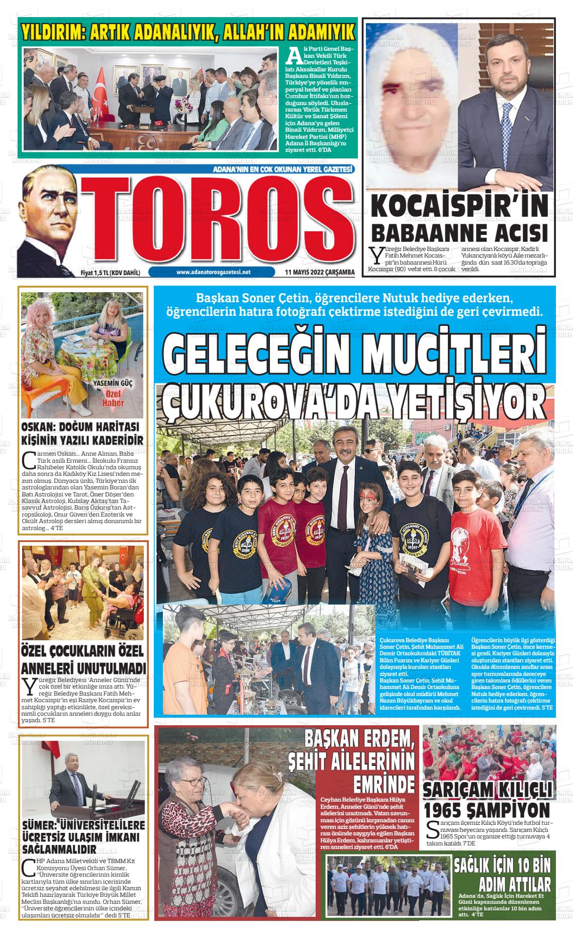 11 Mayıs 2022 Toros Gazete Manşeti