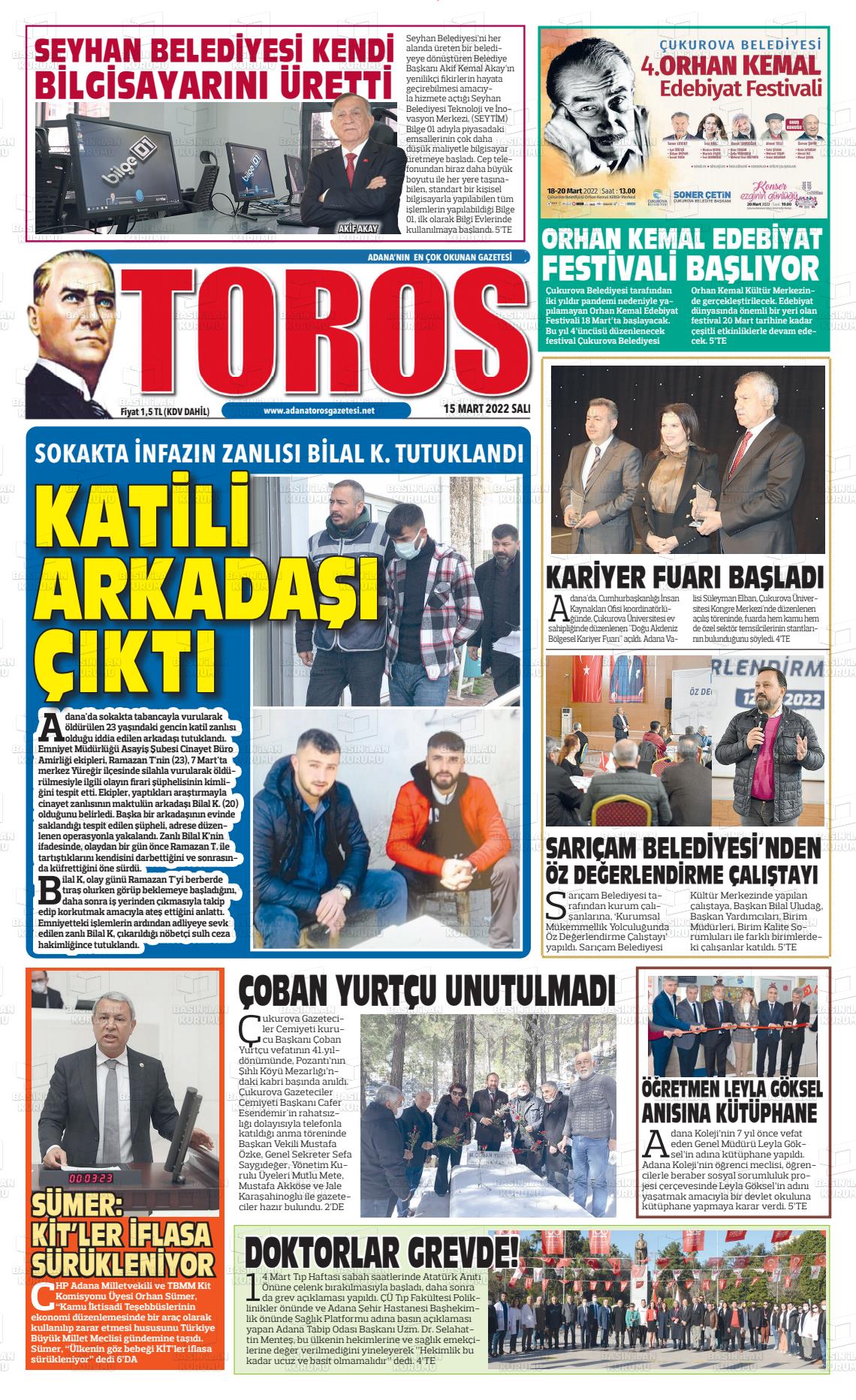 15 Mart 2022 Toros Gazete Manşeti