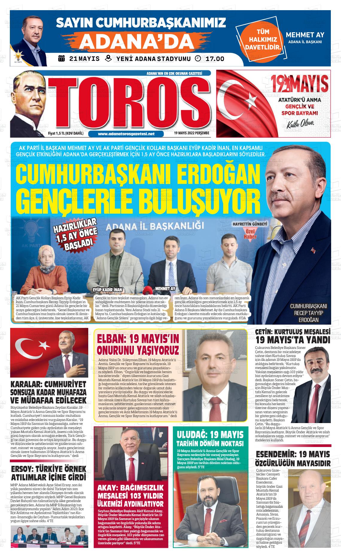 19 Mayıs 2022 Toros Gazete Manşeti